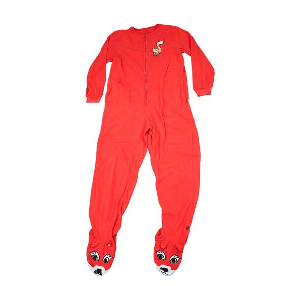 Nick & Nora Red Foxy Footed Fleece Pajama Lounge Unionsuit Womens Medium - Picture 1 of 5